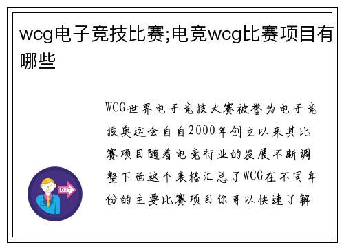 wcg电子竞技比赛;电竞wcg比赛项目有哪些