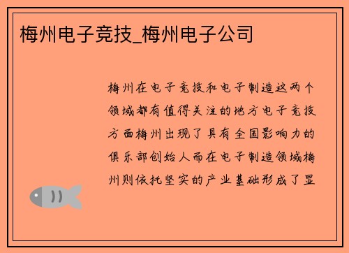 梅州电子竞技_梅州电子公司